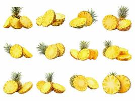 Pineapple collection isolated on white background with AI generated. photo