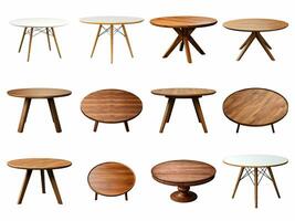 Modern round table collection isolated on white background with AI generated. photo