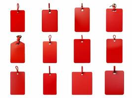 Red tag collection isolated on white background with AI generated. photo