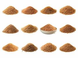 Brown rice collection isolated on white background with AI generated. photo