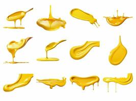 Dripping mustard collection isolated on white background with AI generated. photo