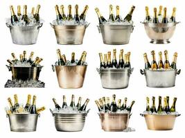 Champagne in the ice collection isolated on white background with AI generated. photo