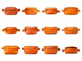 orange waist pouch collection isolated on white background with AI generated. photo