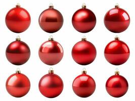 Red christmas ball collection isolated on white background with AI generated. photo