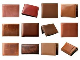 leather wallet collection isolated on white background with AI generated. photo