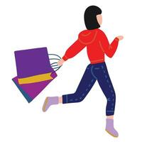 ilustración de muchachas que lleva compras pantalones corriendo a el Derecha lado de el dibujo vector