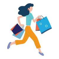 Illustration of Girls Carrying Shopping Bags Running to the Right Side of the Drawing vector
