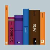 Set of books for reading, literature, dictionaries, encyclopedias, planners with bookmarks. vector