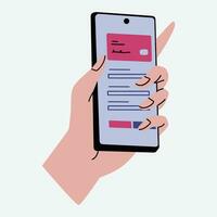 Hand holding smartphone with a  on the screen. shopping cart. online shopping concept. vector illustration.