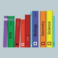 Magic of Books set of icons or design elements showing stacked books, open book for reading, row on a bookshelf and closed hardcover textbook with central text, vector cartoon illustration.