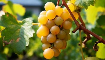 AI generated Ripe grapes on vine, nature sweet harvest in autumn generated by AI photo