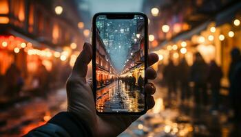 ai generado un contento mayor hombre sentado a un mesa, mirando confidente generado por ai foto