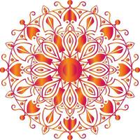 Circular mandala design of orange-red gradient color. vector