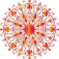 Circular mandala design of orange-red gradient color. vector