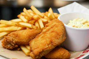 AI generated Fried chicken with french fries. Pro Photo