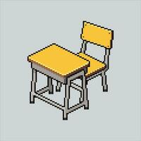 píxel Arte ilustración colegio escritorio. pixelado silla. colegio escritorio mesa silla salón de clases pixelado para el píxel Arte juego y icono para sitio web y vídeo juego. antiguo colegio retro vector