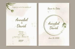 conjunto de plantillas en suave beige y rosado tonos acuarela Boda invitación tarjetas resumen minimalista fondo, invitación, saludo tarjeta, de múltiples fines vector con acuarela lugares y salpicaduras