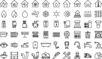 Heating cooling and water supply system House icon set vector