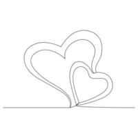 uno línea continuo dibujo de corazones formas con amor romántico minimalista contorno vector símbolos