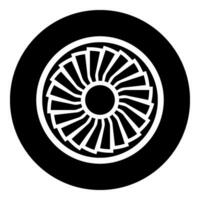 Turbine airplane turbomachine jet engine aircraft motor fan plane icon black color vector illustration image flat style
