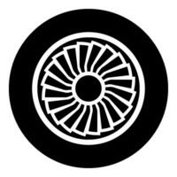 Turbine airplane turbomachine jet engine aircraft motor fan plane icon black color vector illustration image flat style