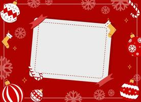 Blank Christmas frame with Christmas decoration in red background, Chris greeting card, banner, copy space vector