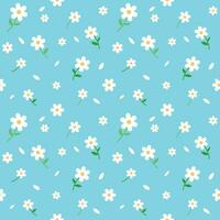 Spring daisy flower seamless pattern on blue background for design, decoration, printing vector
