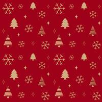 Navidad sin costura modelo de copos de nieve y Navidad árbol vector en rojo antecedentes