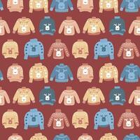 Ugly sweaters on a red background for wrapping paper, background, invitations, gifts. Seamless Christmas Pattern vector