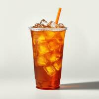 Iced Lemon Tea with lemon slice in glass. White Background isolated. Generative ai photo