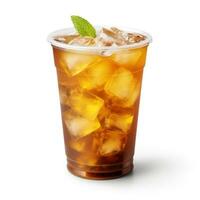 Iced Lemon Tea with lemon slice in glass. White Background isolated. Generative ai photo