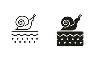 Helix Organic Ingredient for Face Care Symbol Collection. Cosmetic with Snail for Skin Line and Silhouette Black Icon Set. Nature Collagen Product for Skin Treatment. Isolated Vector Illustration.