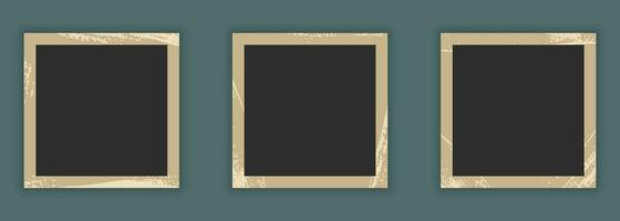 Blank Vintage Photo Paper Set. Picture Album, Photography Card Collection With Grunge Texture Border. Retro Photo Frame In Square Shape. Isolated Vector Illustration.