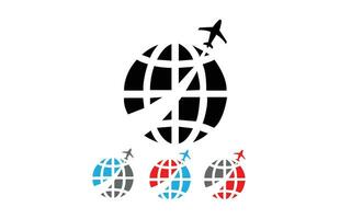 Travel world vector logo design. Airplane and world symbol or icon. Free Vector.