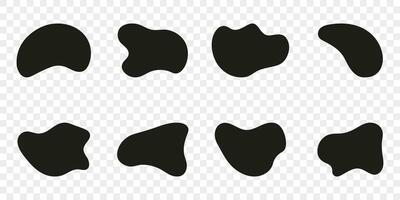 Organic Blob, Irregular Shape. Random Blotch Set. Fluid Amorphous Blobs. Black Asymmetric Bubbles Collection. Liquid Round Silhouette Form. Isolated Vector Illustration.