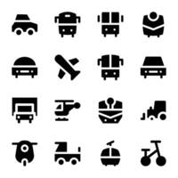 Pack of Transport and Vehicles Bold Glyph Icons vector