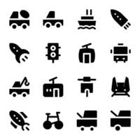 Set of Conveyances Bold Glyph Icons vector