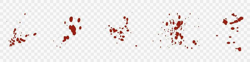 Blood Drip Spatter Set. Bloodstain Splatter. Paint Ink Stain Texture, Messy Red Splash Collection. Grunge Splat Pattern. Abstract Design. Isolated Vector Illustration.