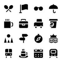 Set of Travel Tools Bold Glyph Icons vector