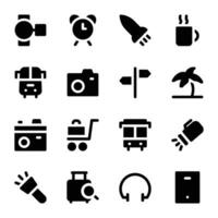 Pack of Travel and Hotel Bold Glyph Icons vector