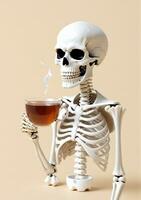 AI generated A Skeleton Holding A Cup Of Tea Isolated On A White Background. AI Generated photo