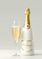 AI generated A Champagne Bottle And Glass Isolated On A White Background. AI Generated photo