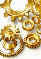 AI generated Metallic Gears In Gold Grease Isolated On A White Background. AI Generated photo