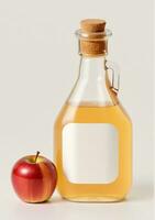 ai generado manzana sidra vinagre con manzana y botella aislado en un blanco antecedentes. ai generado foto