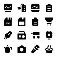 Pack of Electronic Components Bold Glyph Icons vector