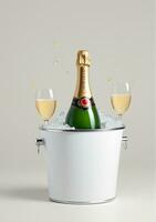 AI generated A Bottle Of Champagne In A Cooler Bucket Isolated On A White Background. AI Generated photo