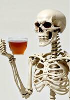 AI generated A Skeleton Holding A Cup Of Tea Isolated On A White Background. AI Generated photo