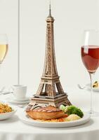 AI generated A Restaurant Dinner With The Eiffel Tower In The  Isolated On A White Background. AI Generated photo