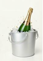 AI generated A Bottle Of Champagne In A Cooler Bucket Isolated On A White Background. AI Generated photo