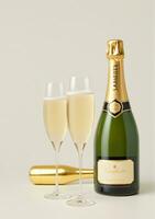 AI generated A Champagne Bottle And Glass Isolated On A White Background. AI Generated photo